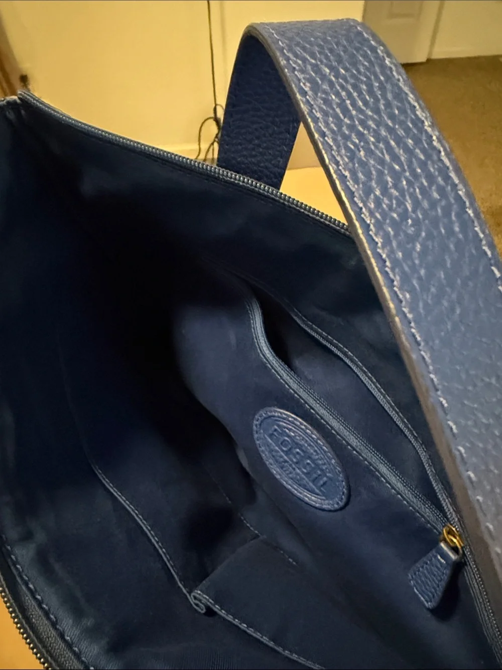 Men's Blue Leather Weekend Duffel Bag